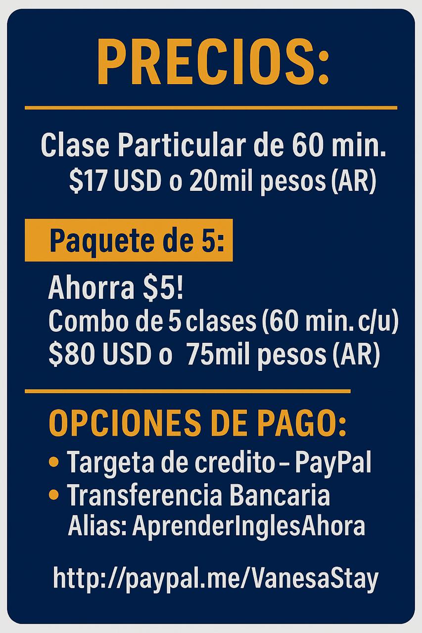 valores de las clases de ingles personalizadas